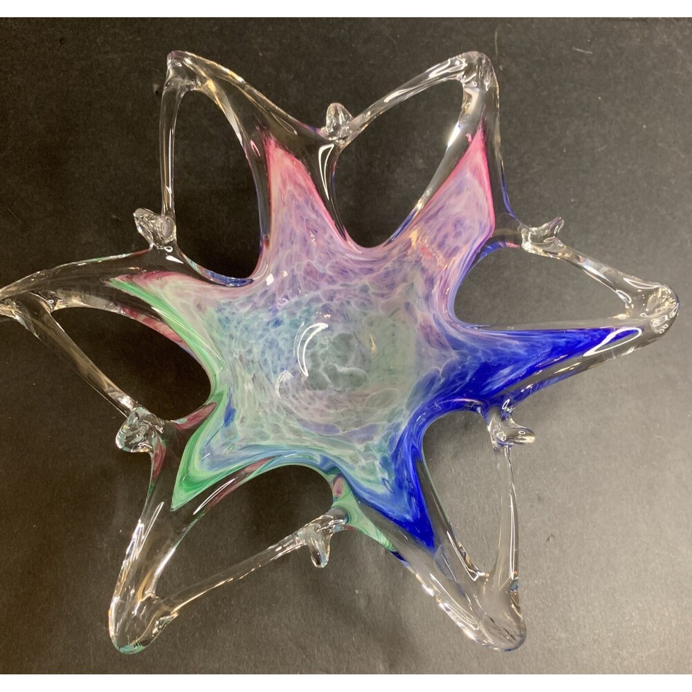 Murano Style Art Glass Starfish Candy Bowl Trinket Dish Blue Pink Green